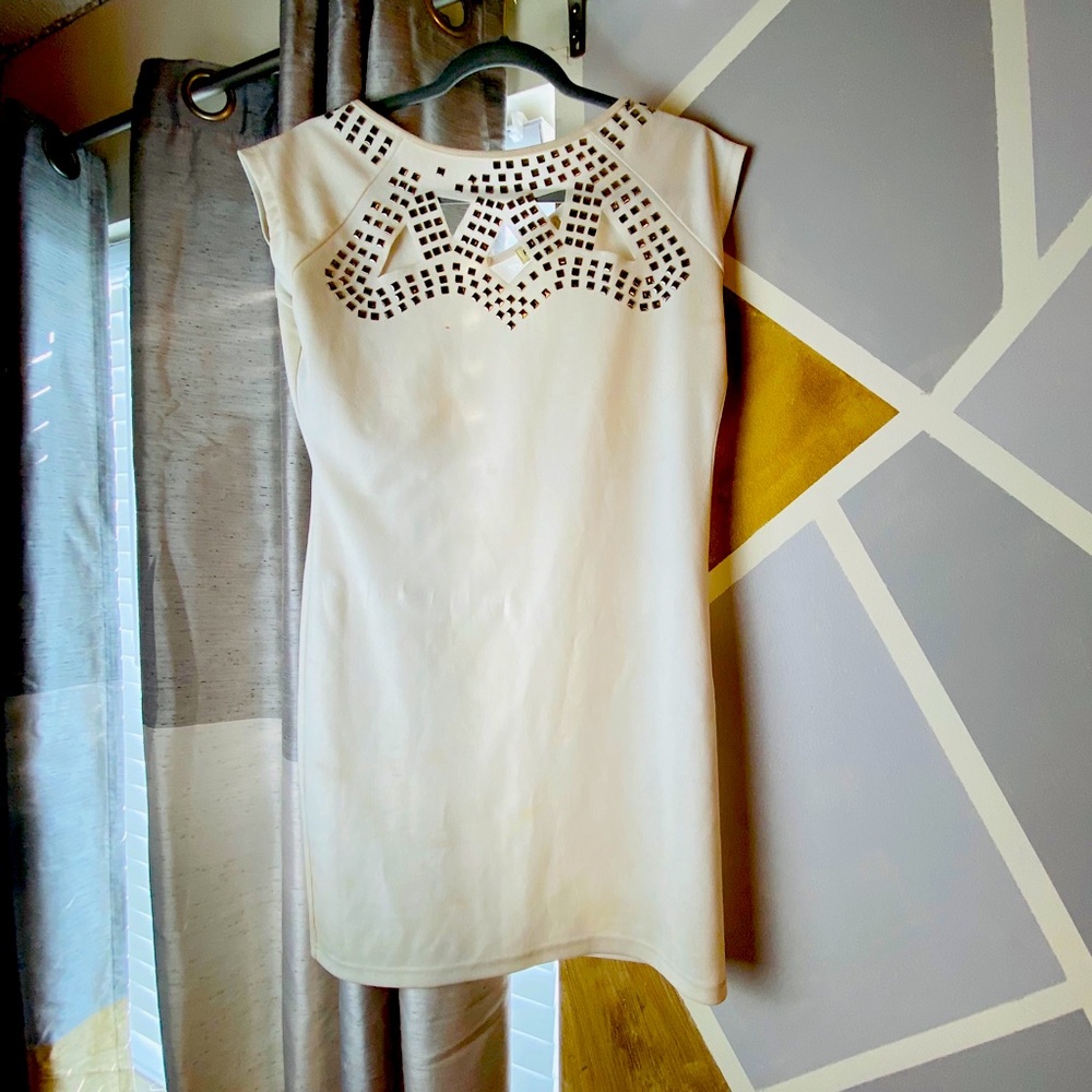 White fitted dress with silver studs